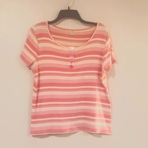 Women's Christopher & Banks pink stripe scoop neck short sleeve top